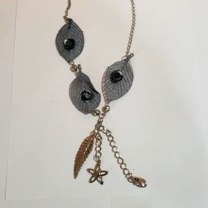 Silver tone Leaf Floral Design Necklace with Matching Earrings - Fashion Jewelry